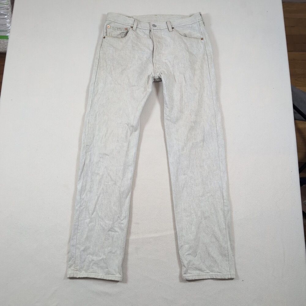 Levi's 501 Button Fly Jeans Denim Pants Mens 35x36 Gray Pockets Logo Y2K